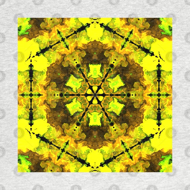 Psychedelic Kaleidoscope Flower Yellow and Green by WormholeOrbital